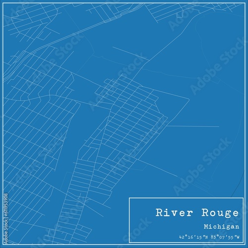 Blueprint US city map of River Rouge, Michigan.
