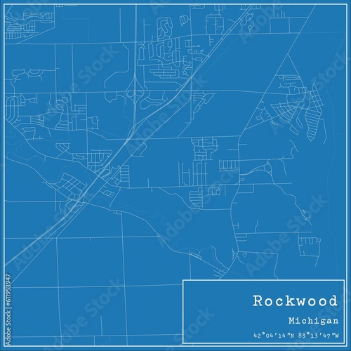 Blueprint US city map of Rockwood, Michigan. photo