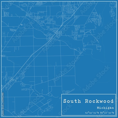 Blueprint US city map of South Rockwood, Michigan. photo