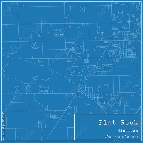 Blueprint US city map of Flat Rock, Michigan.