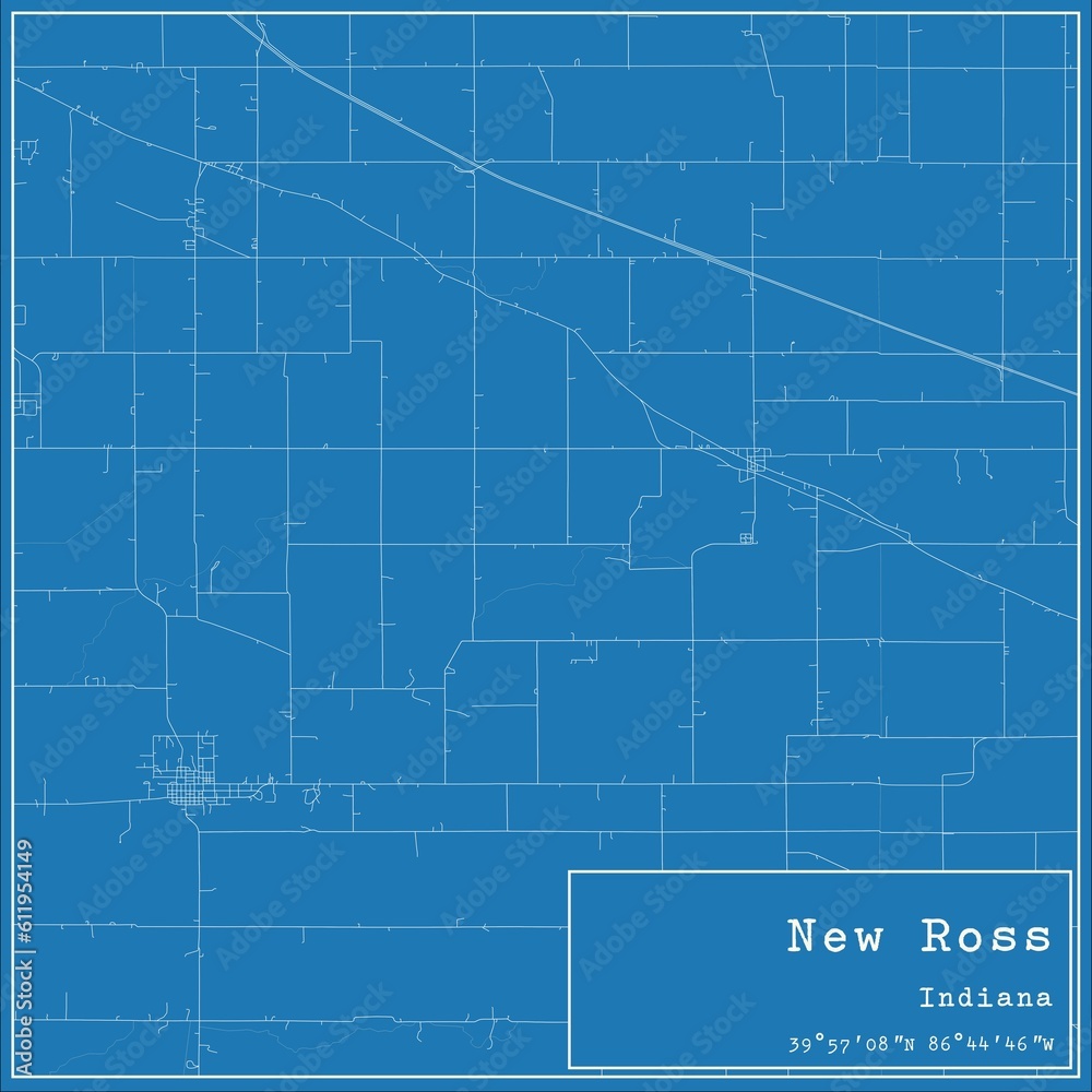 Fototapeta premium Blueprint US city map of New Ross, Indiana.