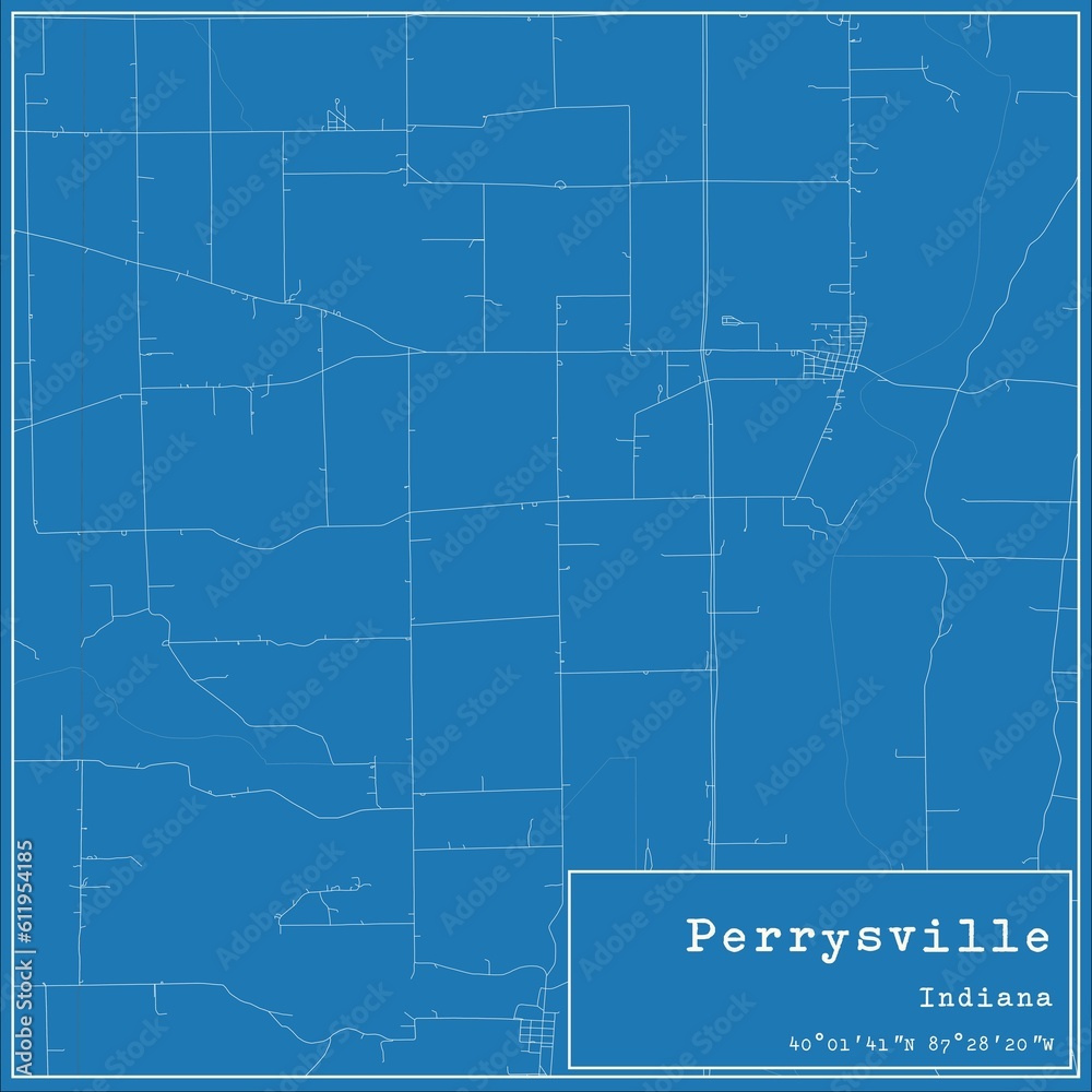 Blueprint US city map of Perrysville, Indiana.
