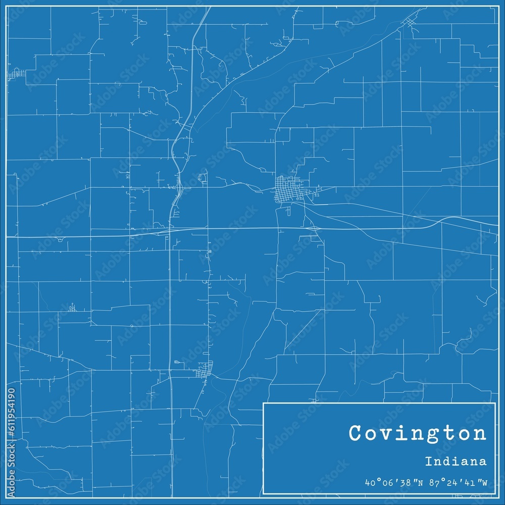 Blueprint US city map of Covington, Indiana.