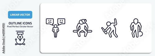 feelings outline icons set. feelings thin line icons pack included emotional human, heartbroken human, drunk human, horrible vector.