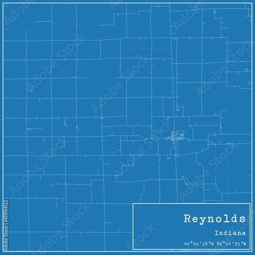 Blueprint US city map of Reynolds, Indiana. photo