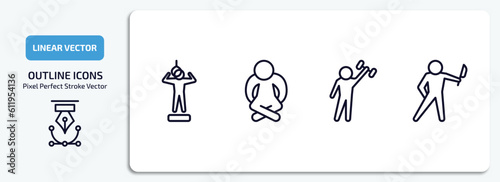 feelings outline icons set. feelings thin line icons pack included helpless human, lonely human, strong human, awful vector.