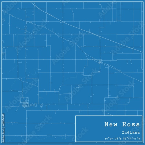 Blueprint US city map of New Ross  Indiana.