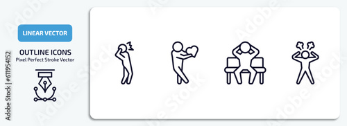 feelings outline icons set. feelings thin line icons pack included scared human, lovely human, satisfied human, angry vector.