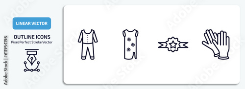 fashion outline icons set. fashion thin line icons pack included sparkling wine  tunic  medal with a star  pair of gloves vector.