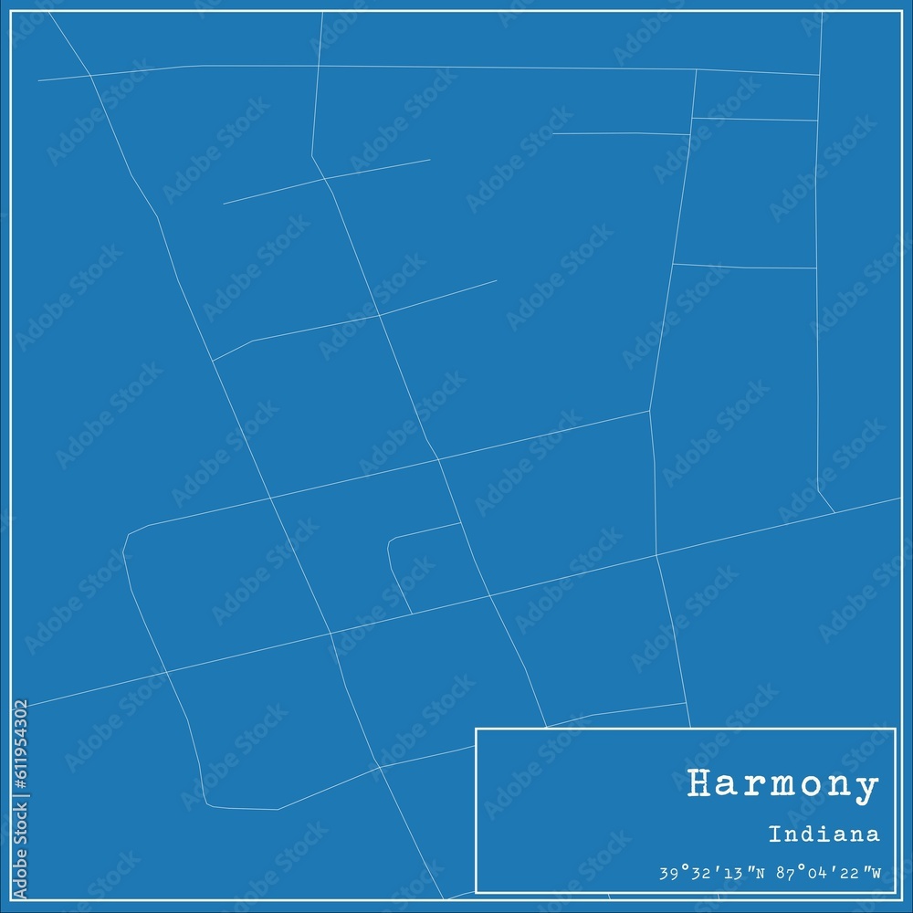 Fototapeta premium Blueprint US city map of Harmony, Indiana.