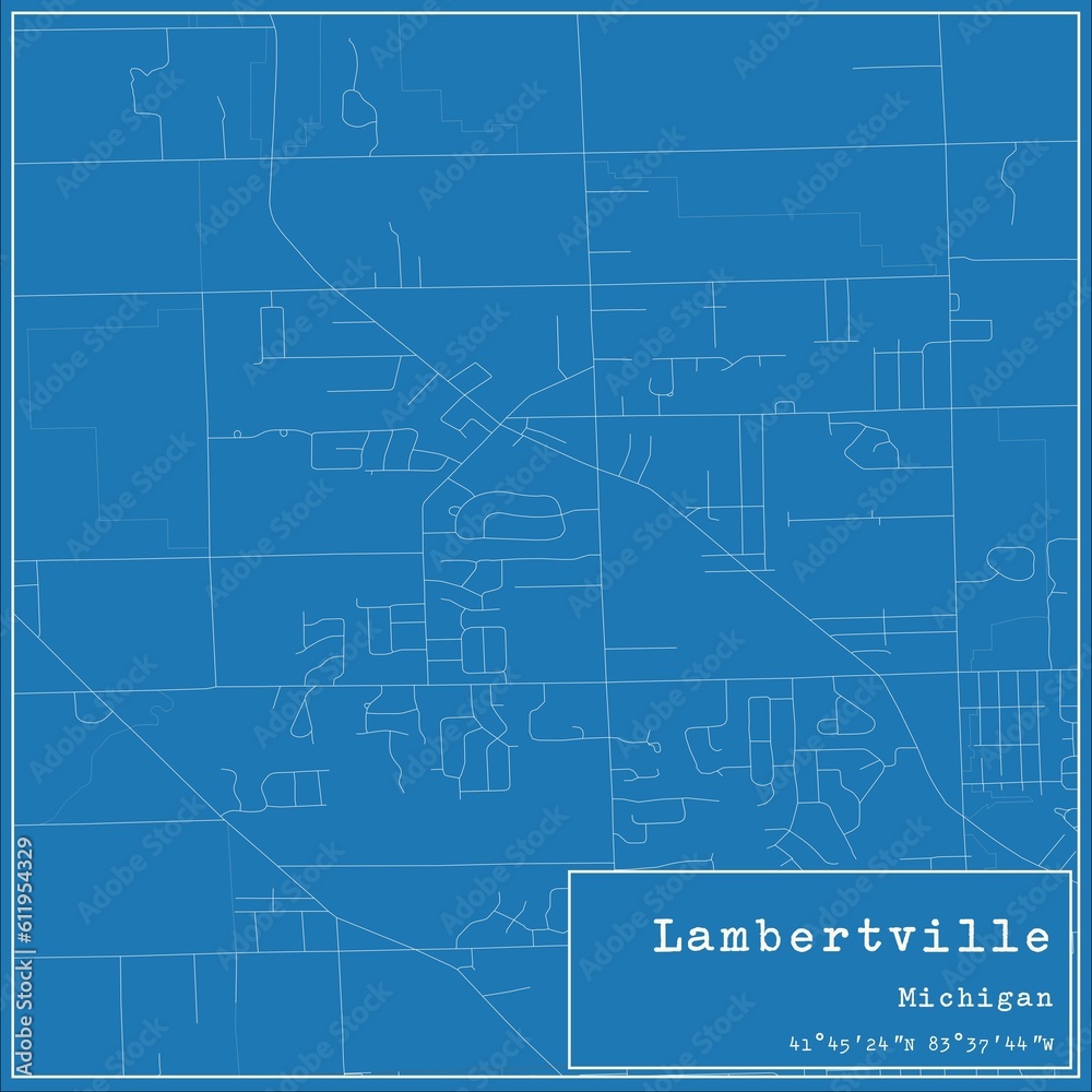 Blueprint US city map of Lambertville, Michigan.