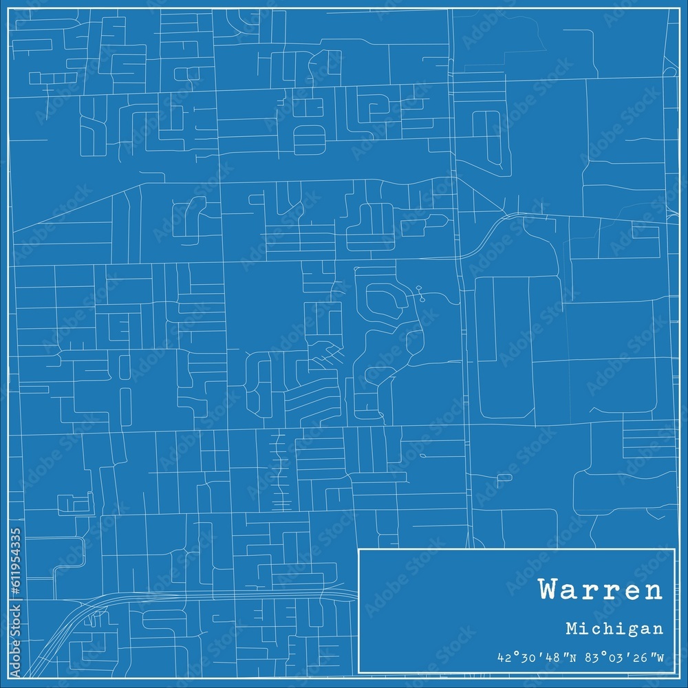 Blueprint US city map of Warren, Michigan. Blueprint US city map of Warren, Michigan.