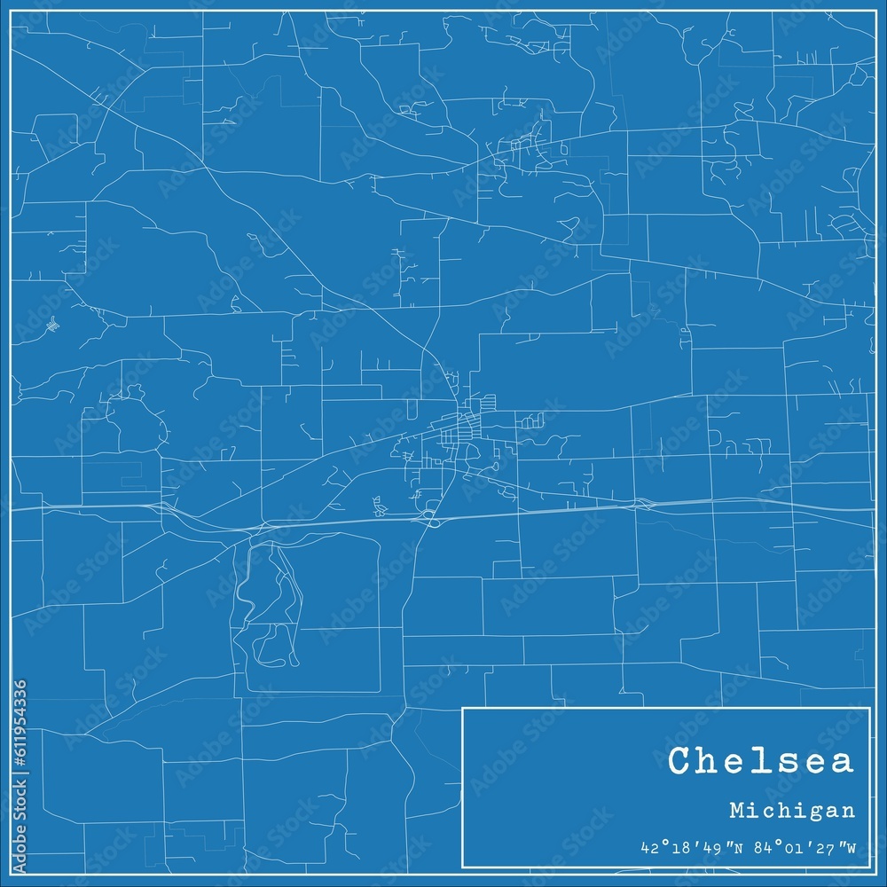 Blueprint US city map of Chelsea, Michigan.