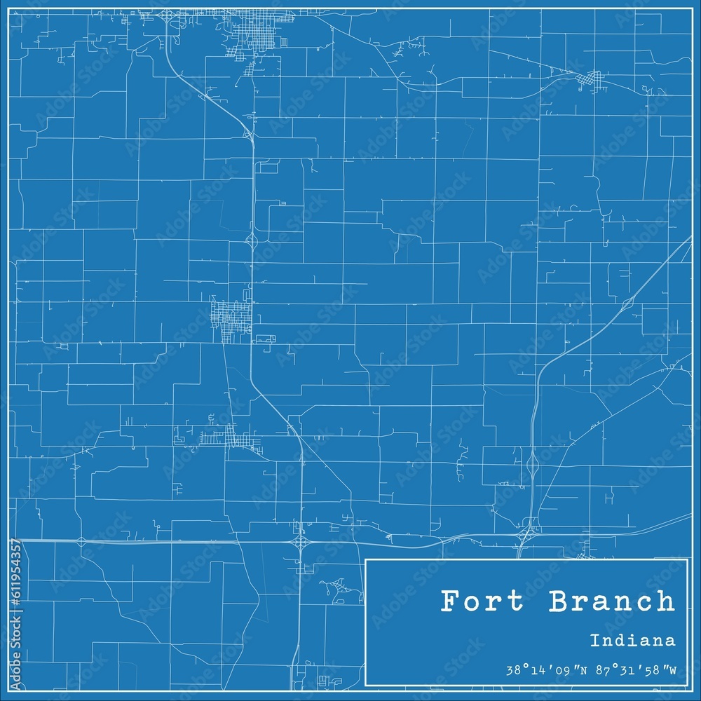 Fototapeta premium Blueprint US city map of Fort Branch, Indiana.