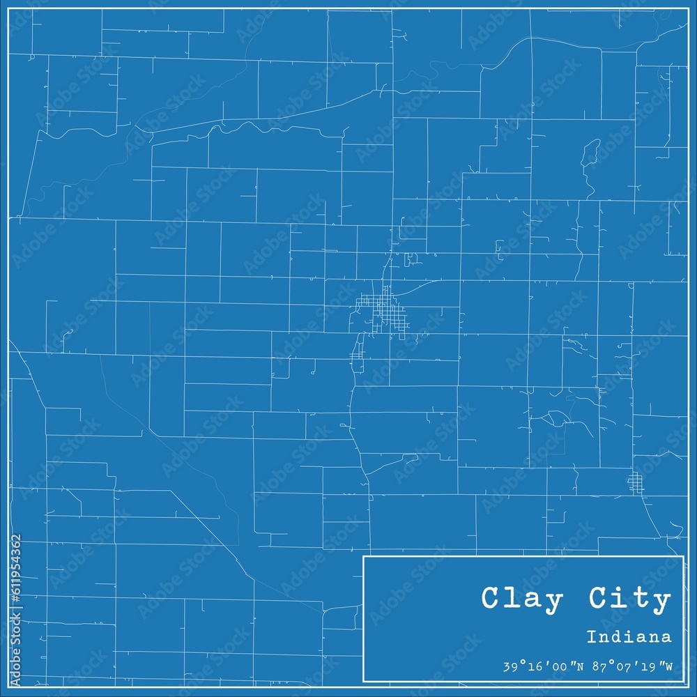 Fototapeta premium Blueprint US city map of Clay City, Indiana.