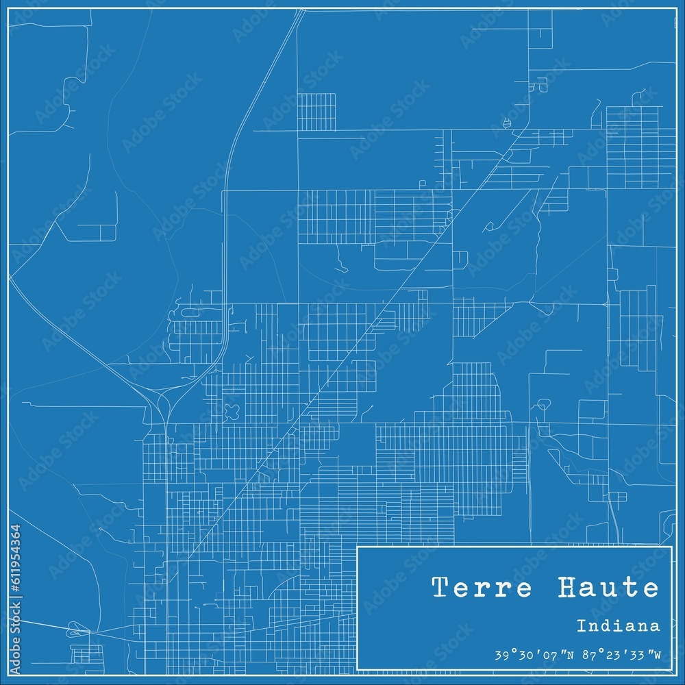 Fototapeta premium Blueprint US city map of Terre Haute, Indiana.