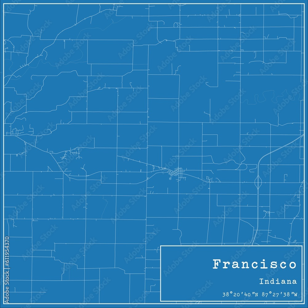 Obraz premium Blueprint US city map of Francisco, Indiana.