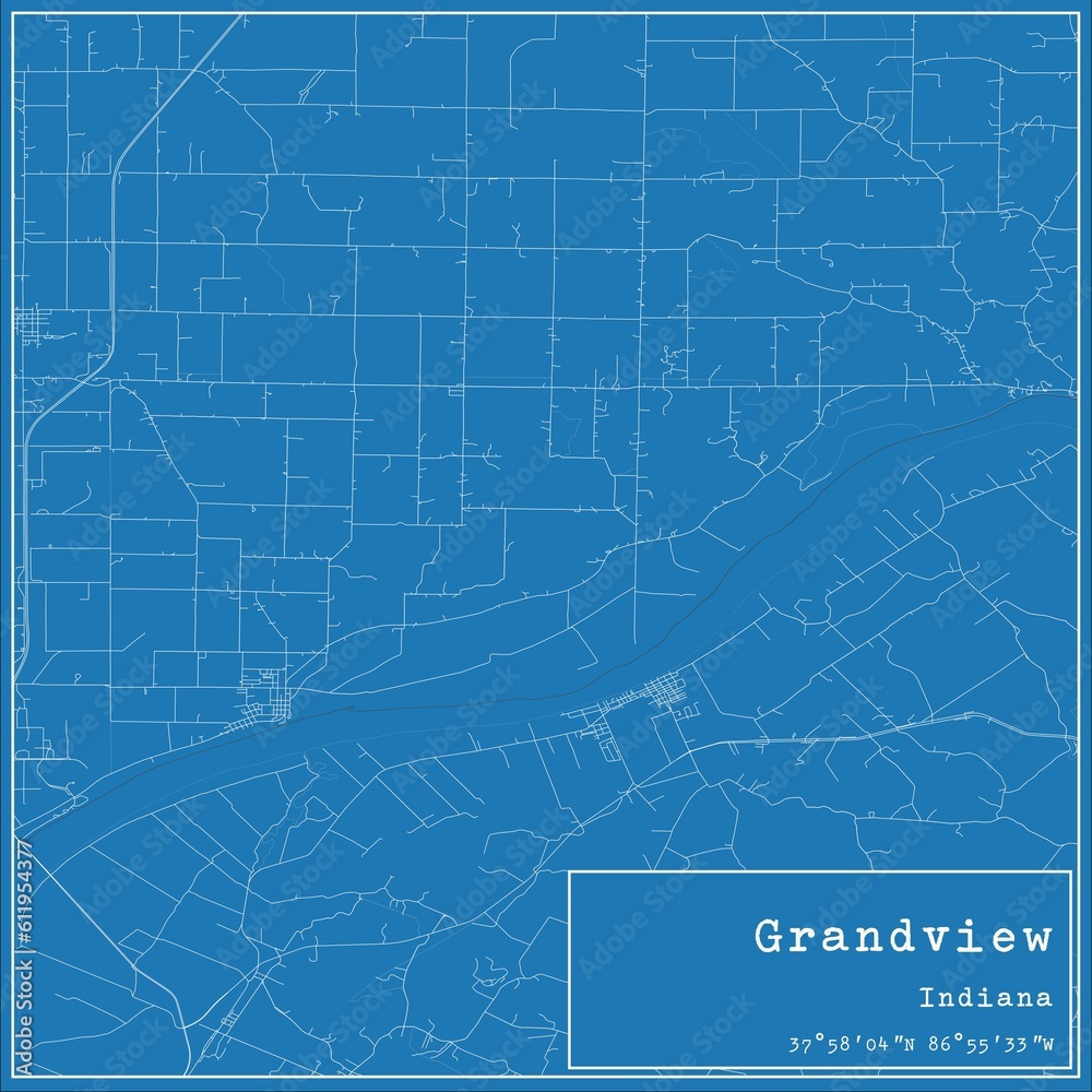 Blueprint US city map of Grandview, Indiana.