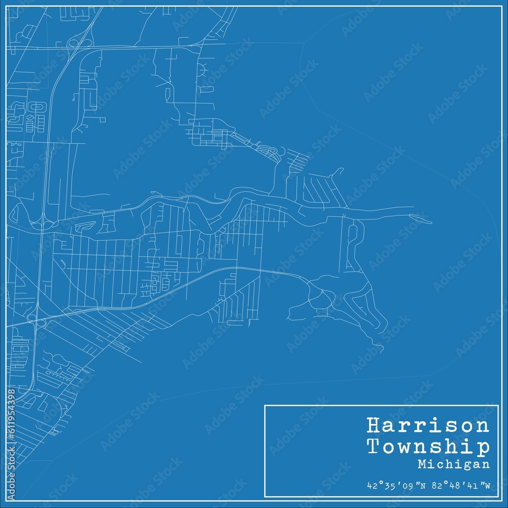 Blueprint US city map of Harrison Township, Michigan.