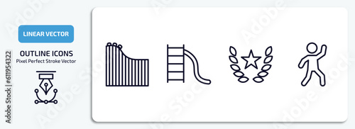 arcade outline icons set. arcade thin line icons pack included roller coaster, toboggan, glory, dance vector.