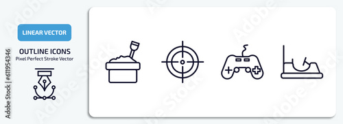 arcade outline icons set. arcade thin line icons pack included sandbox, shooter, gamepad, bumper car vector. photo