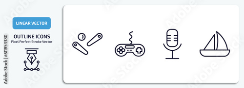 arcade outline icons set. arcade thin line icons pack included pinball, game, voice acting, sailing boat vector.