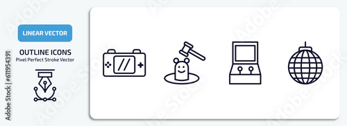arcade outline icons set. arcade thin line icons pack included handheld game, whack a mole, game hine, disco vector.