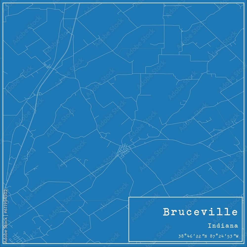 Blueprint US city map of Bruceville, Indiana.