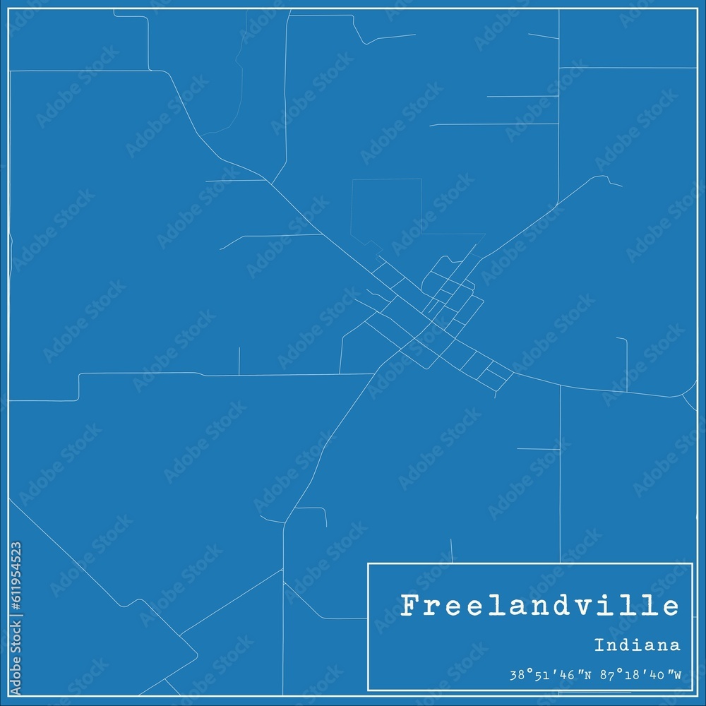 Blueprint US city map of Freelandville, Indiana.