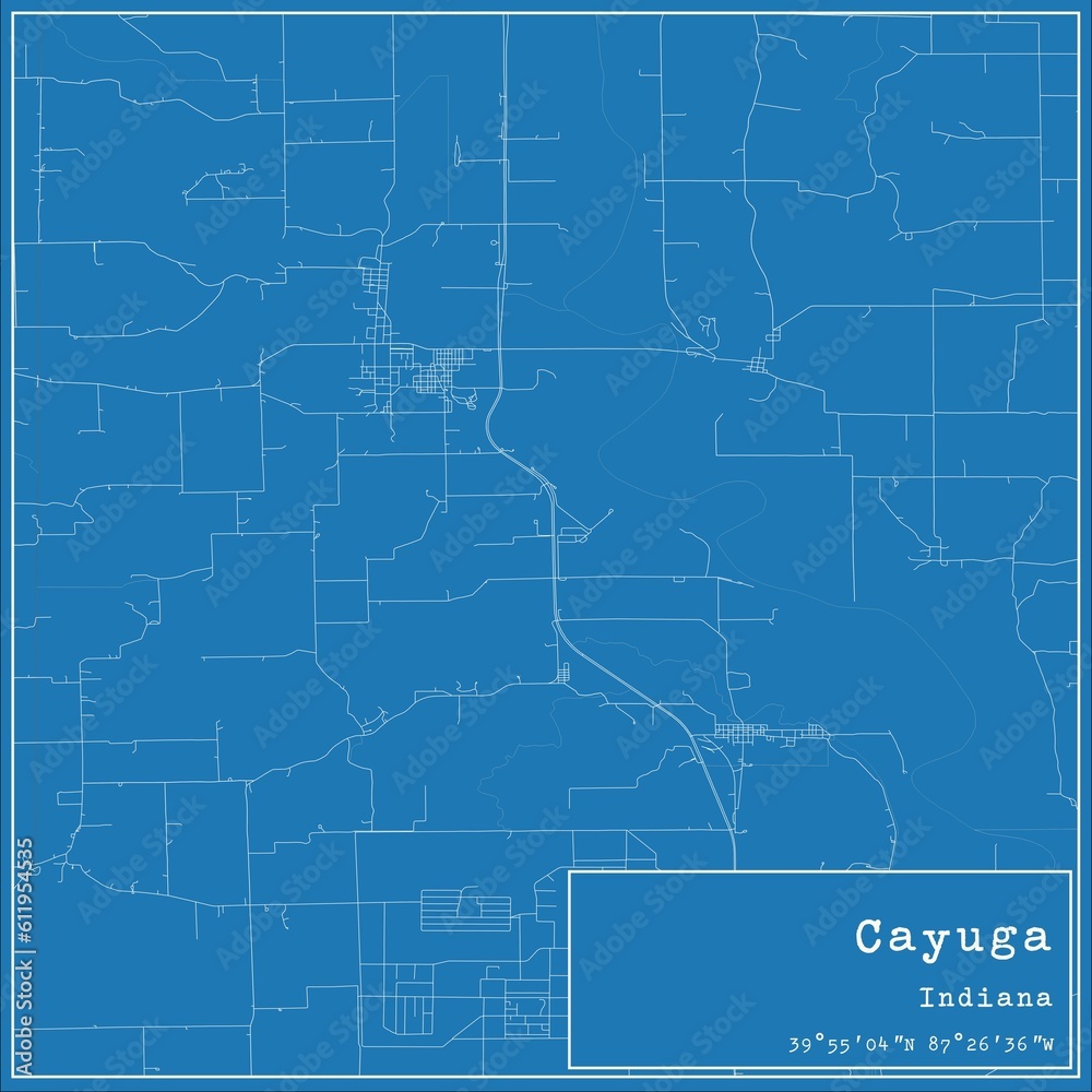 Blueprint US city map of Cayuga, Indiana.