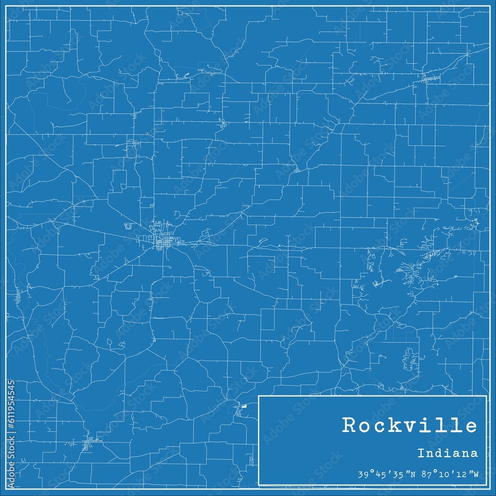 Blueprint US city map of Rockville, Indiana.