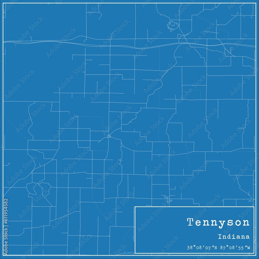 Blueprint US city map of Tennyson, Indiana.