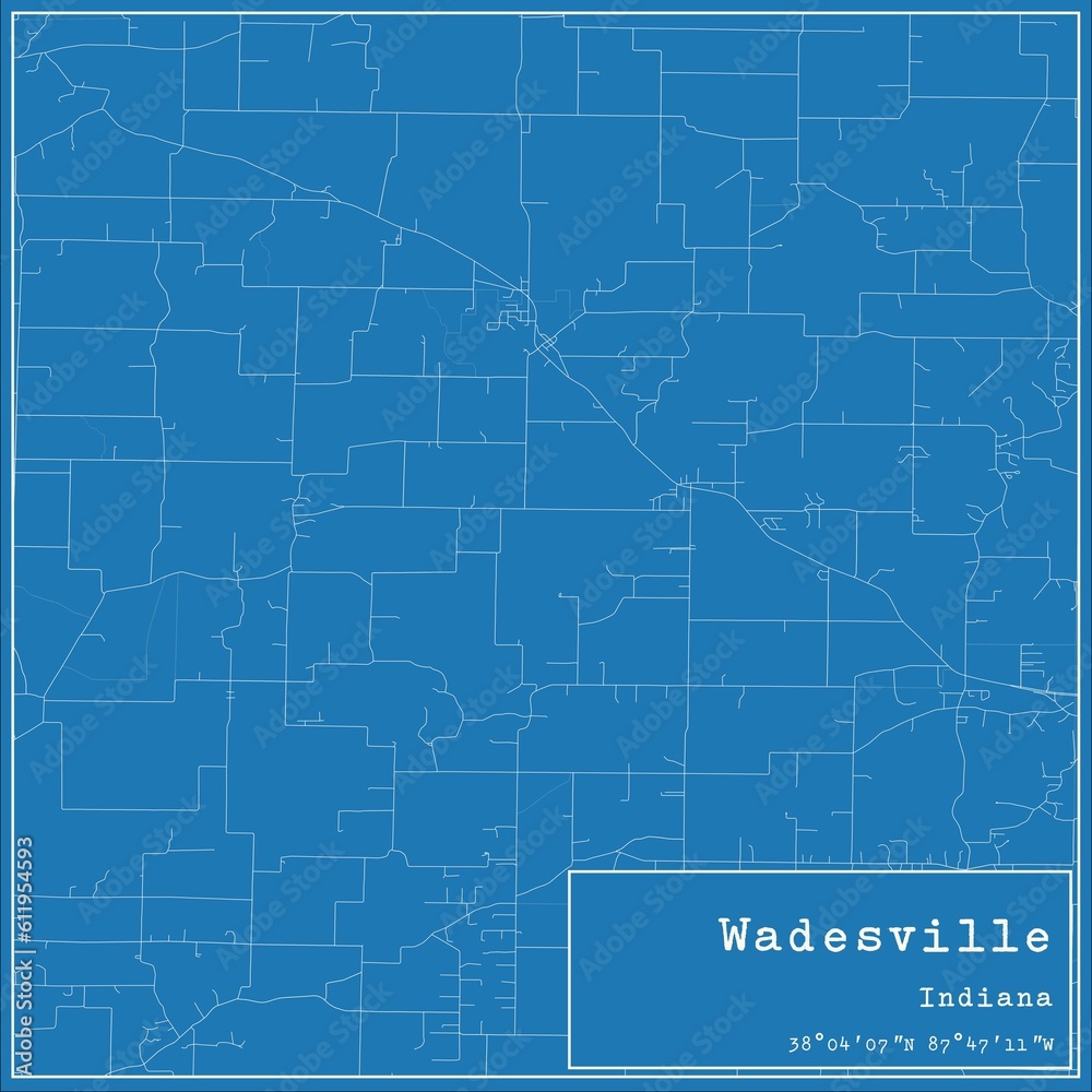 Blueprint US city map of Wadesville, Indiana.