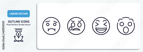 emoji outline icons set. emoji thin line icons pack included nauseated emoji, disappointed laughing surprise vector.