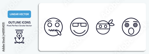 emoji outline icons set. emoji thin line icons pack included secret emoji, cool ninja shocked vector.