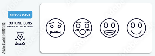 emoji outline icons set. emoji thin line icons pack included quiet emoji, hushed excited vector.