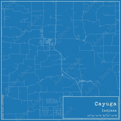 Blueprint US city map of Cayuga, Indiana.