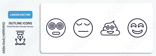 emoji outline icons set. emoji thin line icons pack included hypnotized emoji, pensive poo drool vector.