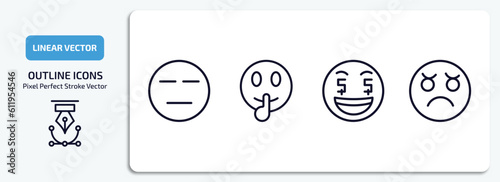 emoji outline icons set. emoji thin line icons pack included expressionless emoji, shushing rich annoyed vector.