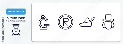 education outline icons set. education thin line icons pack included microscope, registered, robin hood, eugene onegin vector.