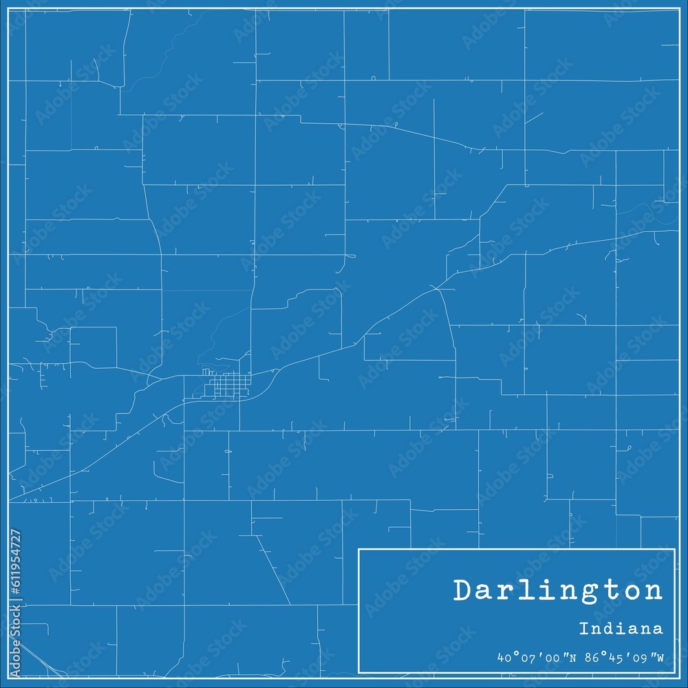 Blueprint US city map of Darlington, Indiana.