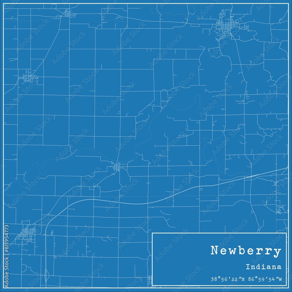 Blueprint US city map of Newberry, Indiana.