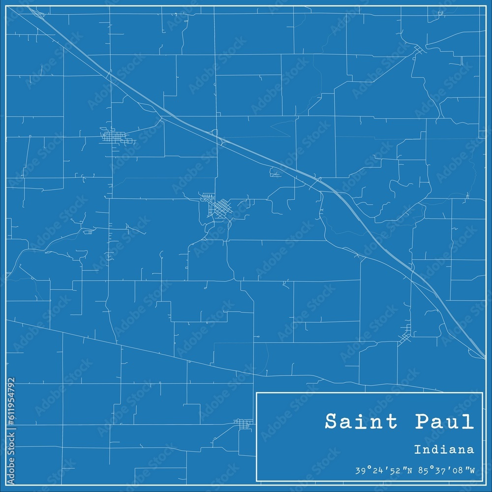 Blueprint US city map of Saint Paul, Indiana.