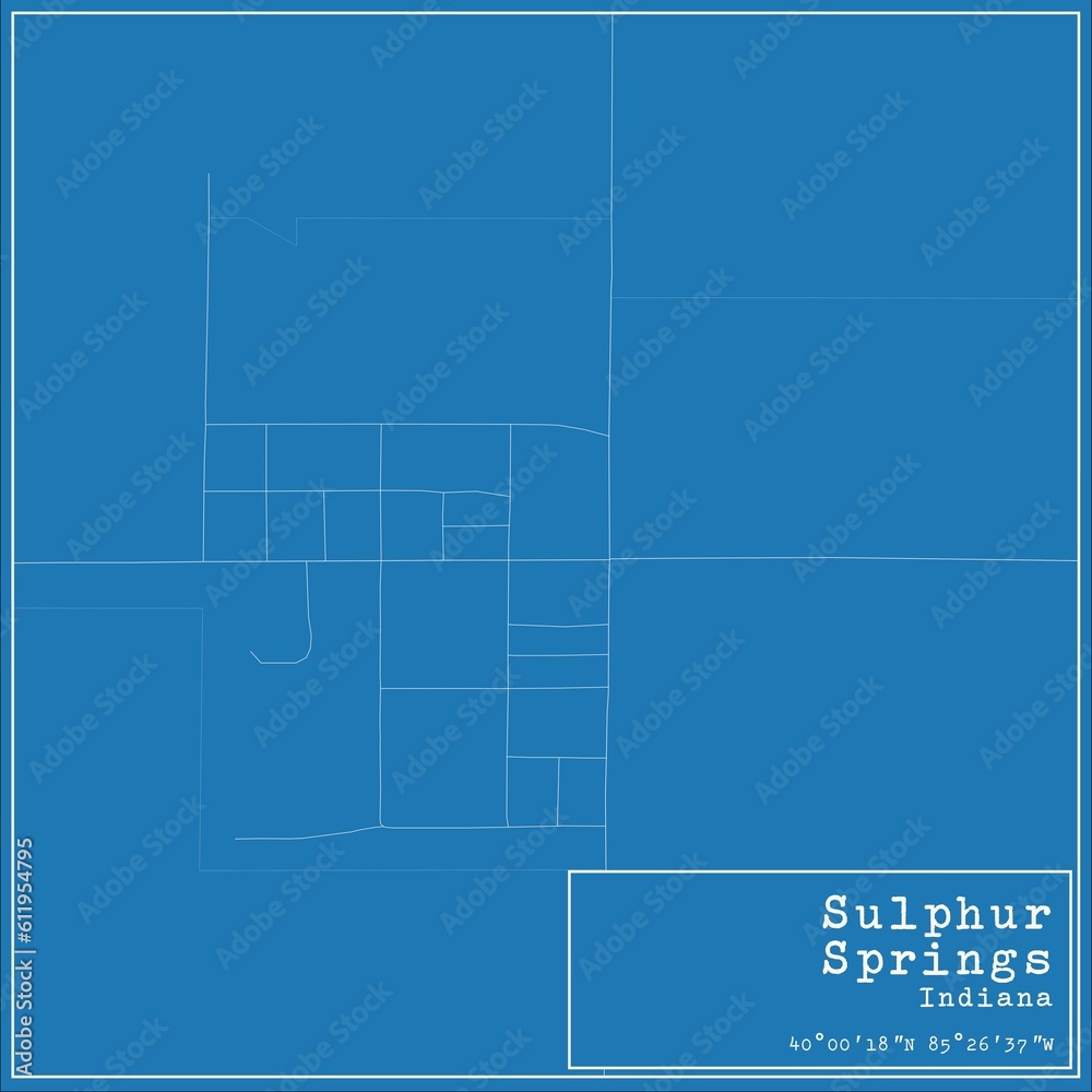 Blueprint US city map of Sulphur Springs, Indiana.