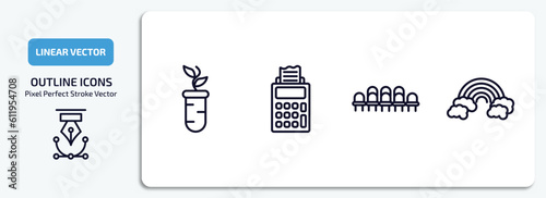 education outline icons set. education thin line icons pack included plant sample, adding hine, grandstand, basic rainbow vector.