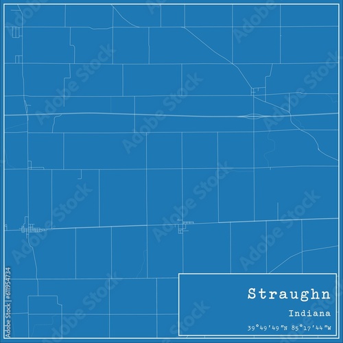 Blueprint US city map of Straughn, Indiana. photo