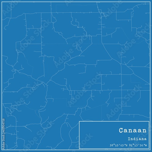 Blueprint US city map of Canaan, Indiana.