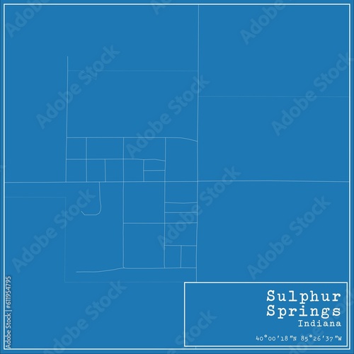Blueprint US city map of Sulphur Springs, Indiana. © Rezona
