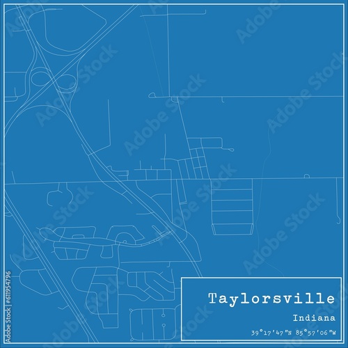 Blueprint US city map of Taylorsville, Indiana. photo