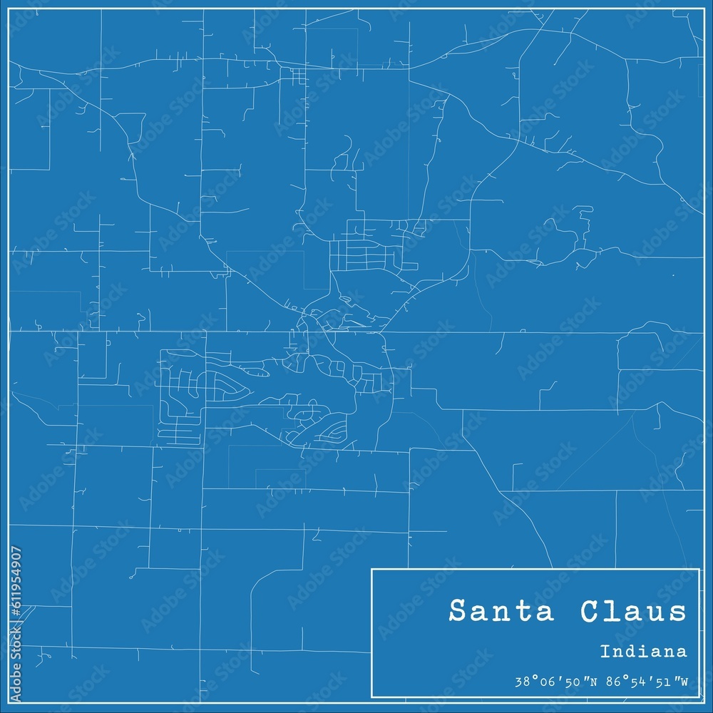 Blueprint US city map of Santa Claus, Indiana.